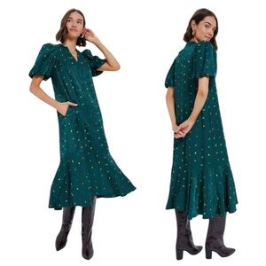 NWT Tuckernuck Molly Embroidered Floral Midi Dress in Green Size Medium